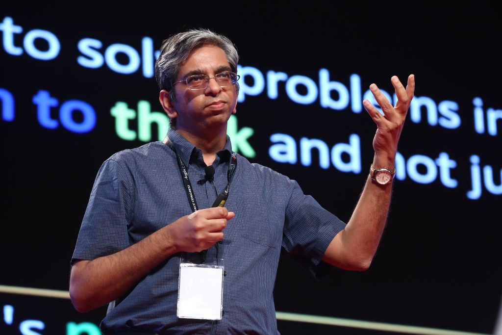 Data scientist presenting on stage